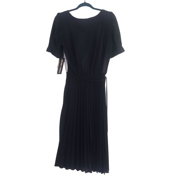 Vintage 80s Semi Sheer Black White Striped Pleated Day Dress Size S Retro Party - Picture 2 of 10